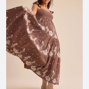 Altar'd State Elsie Maxi Dress with White Floral Embroidery NEW WITH TAGS